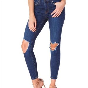 Free People Busted Knee Dark Blue High Rise Jeans Size 25R